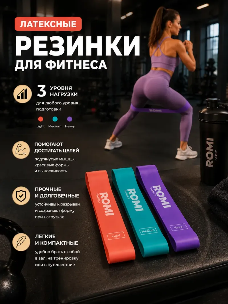 Резинки для фитнеса латексные 7-22кг Romifamily