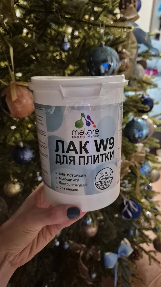 Лак для защиты плитки и кафеля Malare W9 акриловый влагостойкий моющийся быстросохнущий, полуглянцевый, 1,8 кг