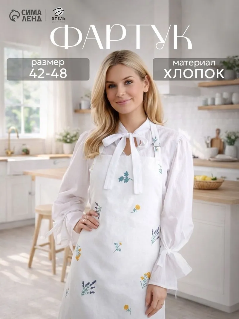 Фартук кухонный женский Полевые цветочки / 42-48 RU / Рогожка, 100% хлопок