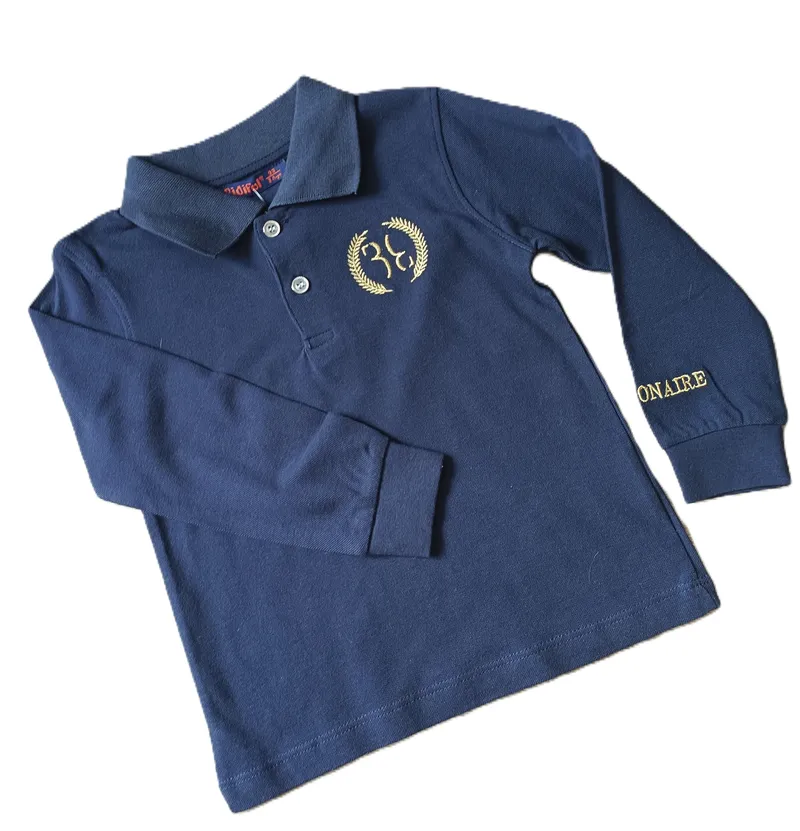 Джемпер поло детский темно-синий школьный хлопок лонгслив базовый, рост 98